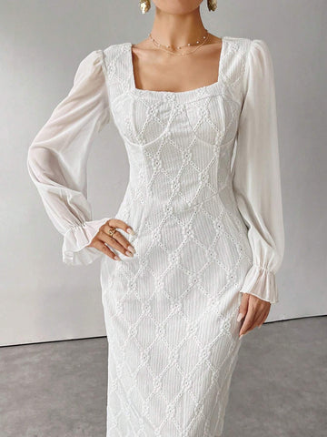 Women's Elegant Hollow-Out Embroidery Patchwork Dress, Spring/Summer