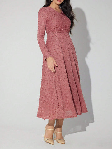 Women's Elegant Long Solid Color Dress, Spring & Autumn