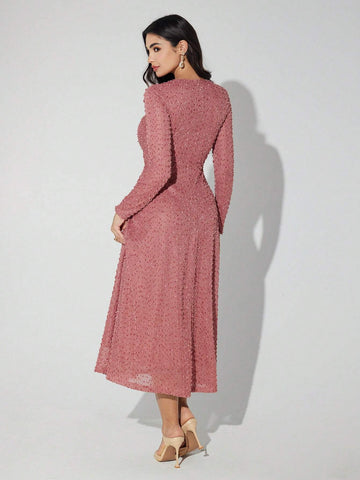 Women's Elegant Long Solid Color Dress, Spring & Autumn