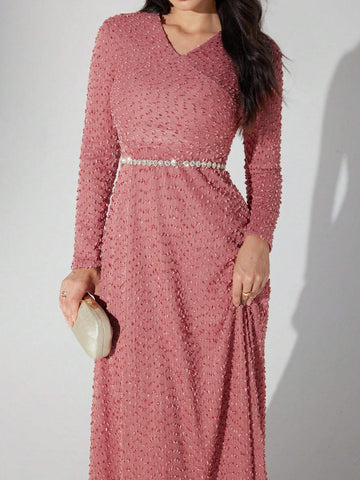 Women's Elegant Long Solid Color Dress, Spring & Autumn