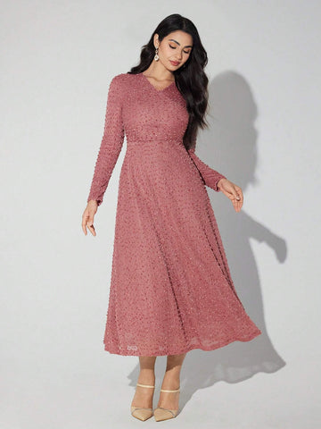 Women's Elegant Long Solid Color Dress, Spring & Autumn