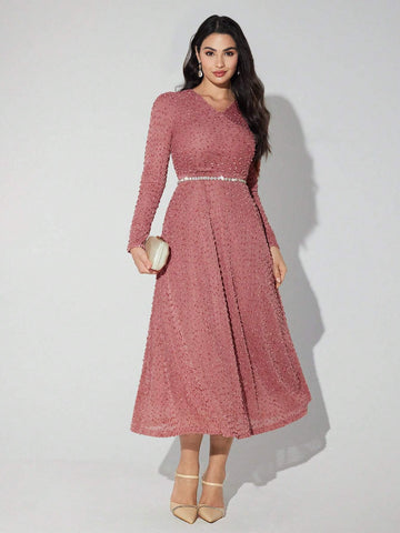 Women's Elegant Long Solid Color Dress, Spring & Autumn