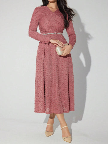 Women's Elegant Long Solid Color Dress, Spring & Autumn