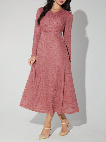 Women's Elegant Long Solid Color Dress, Spring & Autumn