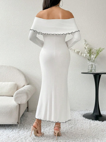 Women's Elegant Off Shoulder Bowknot Decorated Fishtail Dress, Spring & Fall
