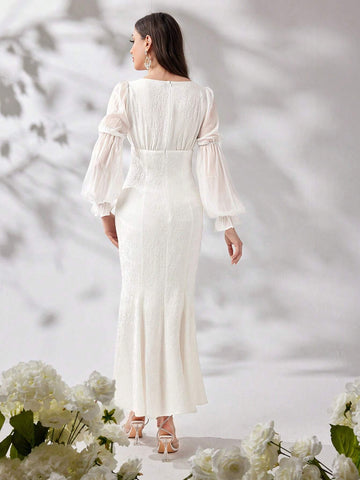 Women's Elegant Solid Color Front Tie Long Sleeve Dress