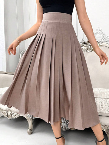 Modely Women's Solid Color Long Elegant A-Line Skirt With Eyelet Waist Design