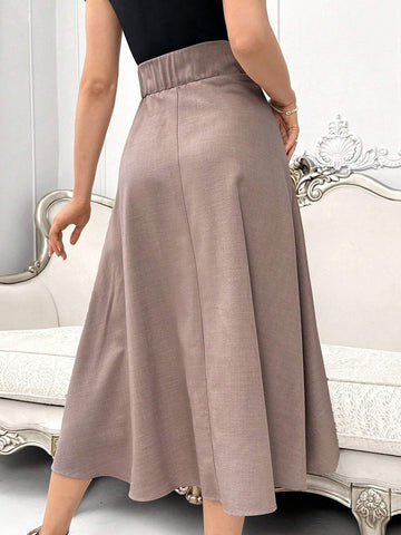 Modely Women's Solid Color Long Elegant A-Line Skirt With Eyelet Waist Design
