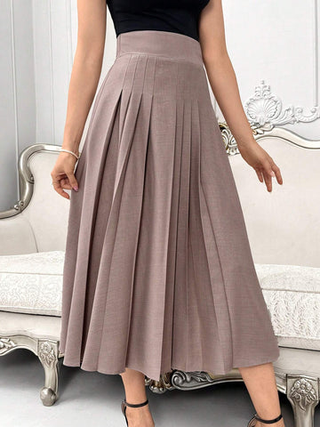 Modely Women's Elegant Solid Color High Waist Pleated Skirt, Summer