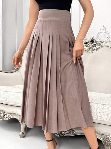 Modely Women's Solid Color Long Elegant A-Line Skirt With Eyelet Waist Design