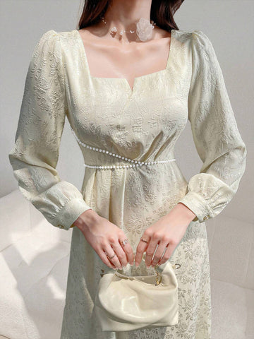 Women's Elegant Solid Color Jacquard Long Sleeve Dress For Spring/Summer