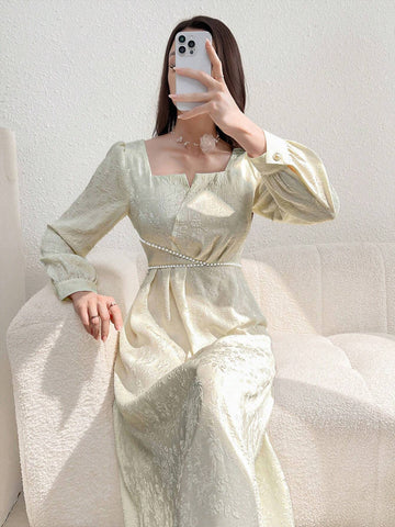 Women's Elegant Solid Color Jacquard Long Sleeve Dress For Spring/Summer