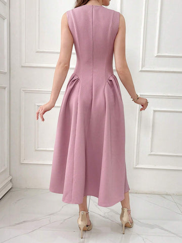 Women's Elegant Solid Color Sleeveless Dress With Tie Waist For Summer