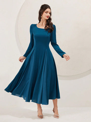 Women's Elegant Waist Cinched Flowy Dress