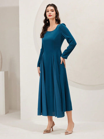 Women's Elegant Waist Cinched Flowy Dress