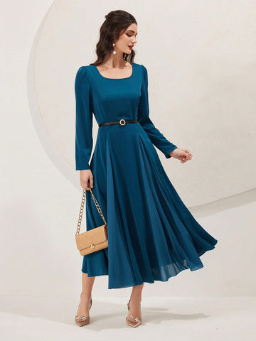 Women's Elegant Waist Cinched Flowy Dress
