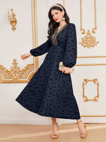 Women's Embroidered Elegant V-Neck Dress