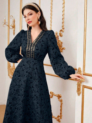 Women's Embroidered Elegant V-Neck Dress