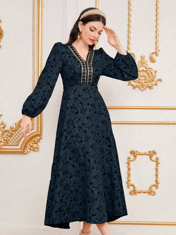 Women's Embroidered Elegant V-Neck Dress