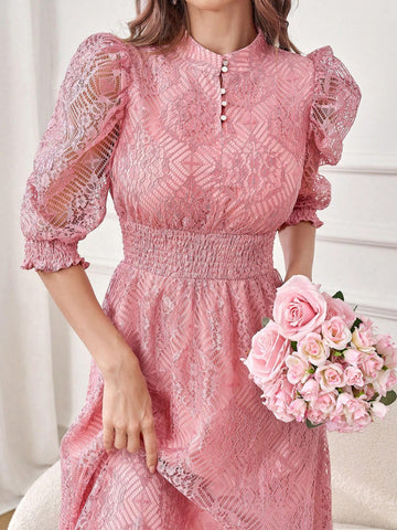 Women's Fashion Solid Color Printed Mid-Sleeve Dress