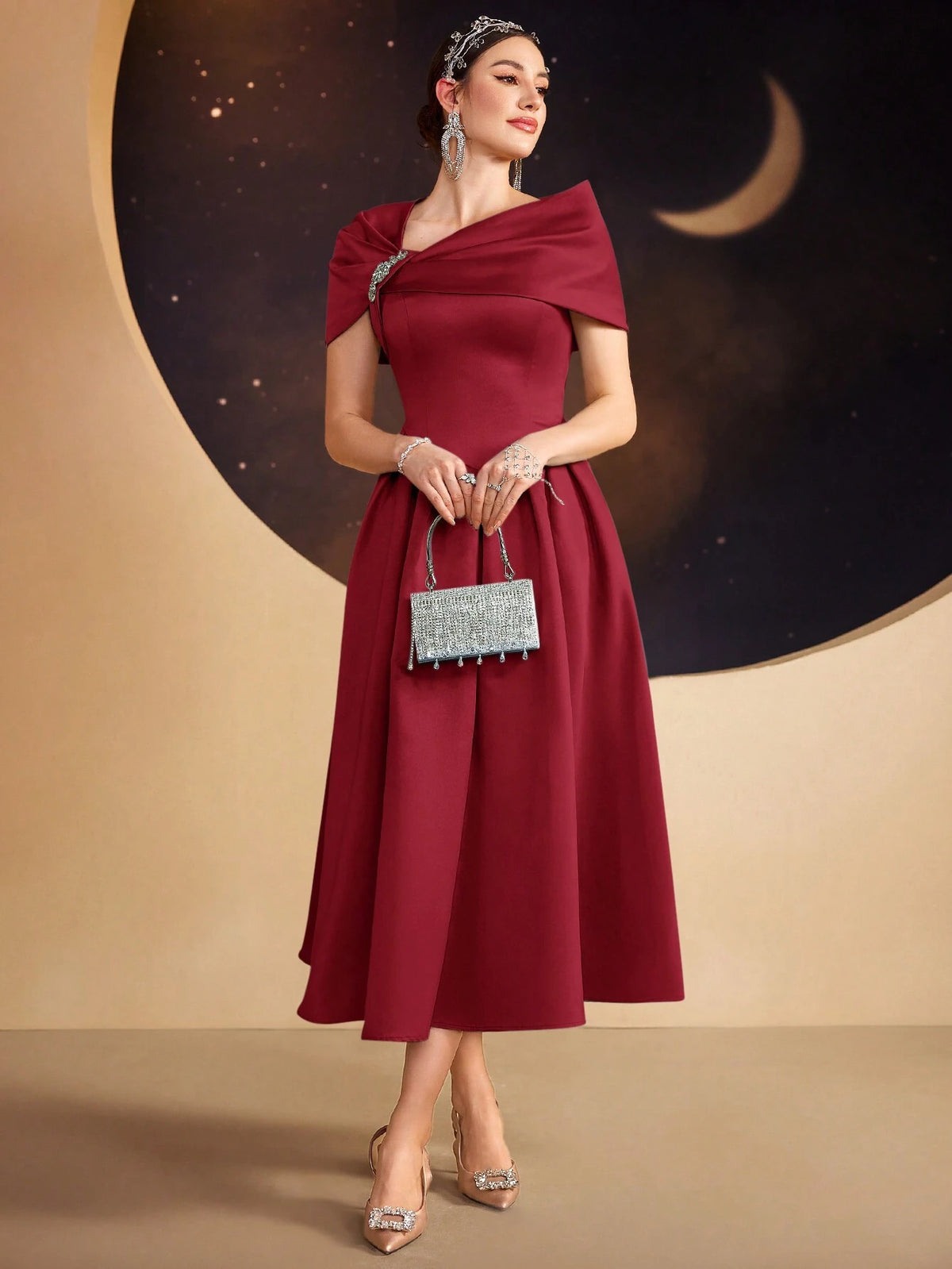 Women's Fashionable Elegant Solid Color Short Sleeve Dress