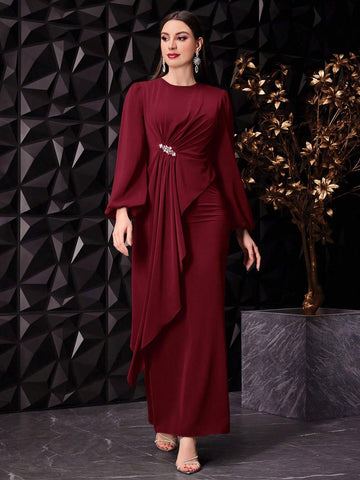 Women's Fashionable Lantern Sleeve Pleated Party Dress