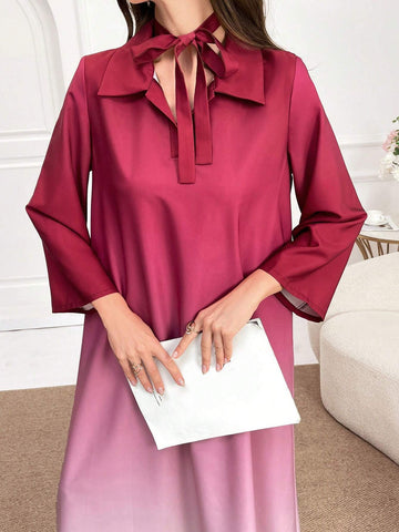 Women's Fashionable Ombre Long Sleeve Dress