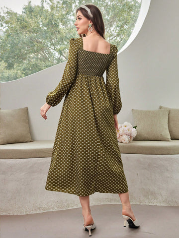 Women's Floral Print Lantern Sleeve Dress