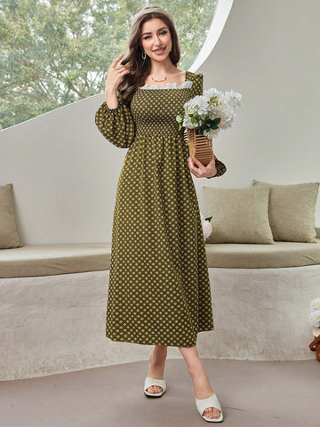 Women's Floral Print Lantern Sleeve Dress
