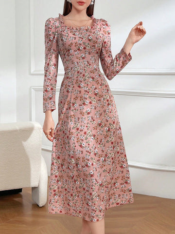 Modely Women's Floral Print Long Sleeve Dress