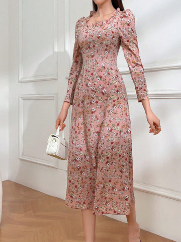 Modely Women's Floral Print Long Sleeve Dress