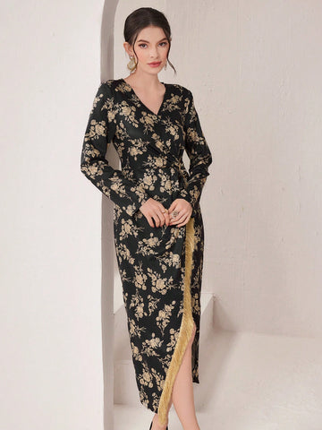 Women's Floral Printed Fringed Hem Dress