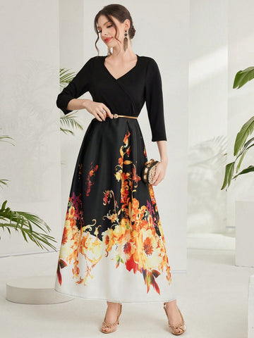 Women's Floral Printed V-Neck Dress