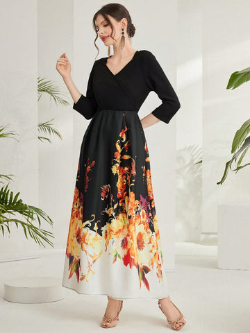 Women's Floral Printed V-Neck Dress