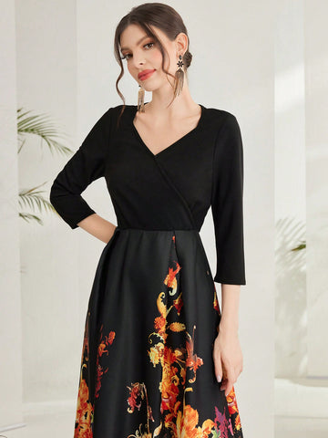 Women's Floral Printed V-Neck Dress