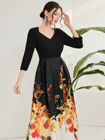 Women's Floral Printed V-Neck Dress