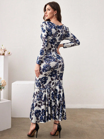 Women's Full Bloom Floral Print Mermaid Dress