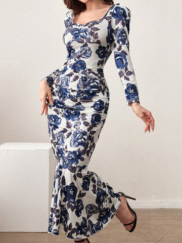 Women's Full Bloom Floral Print Mermaid Dress