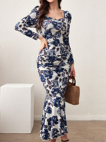 Women's Full Bloom Floral Print Mermaid Dress