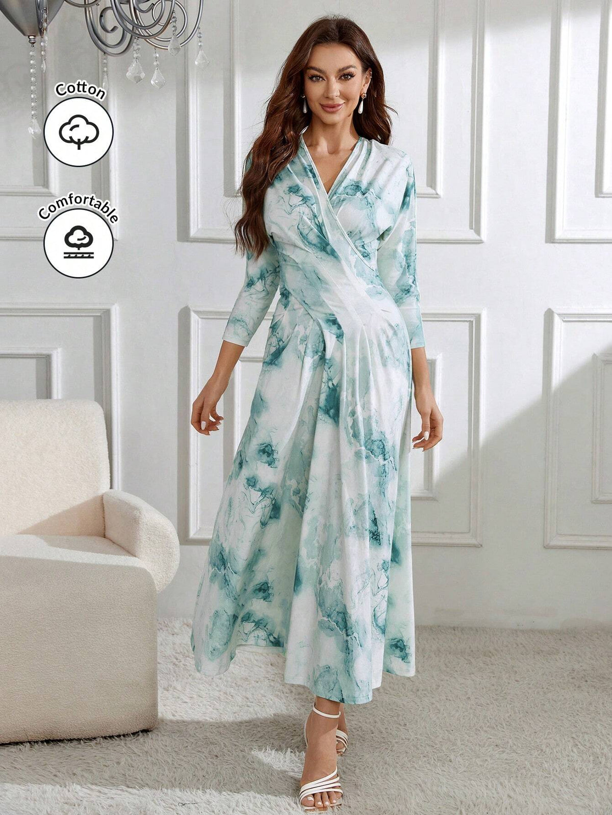Women's Full Print Cross Wrap Ruched Dress