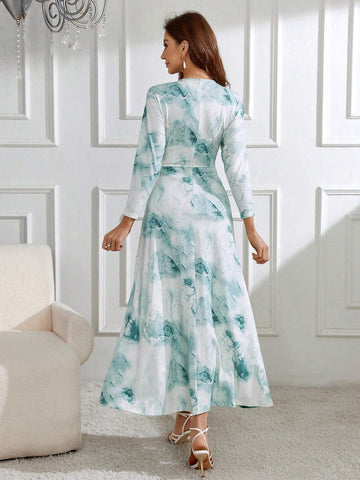 Women's Full Print Cross Wrap Ruched Dress