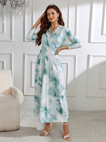 Women's Full Print Cross Wrap Ruched Dress