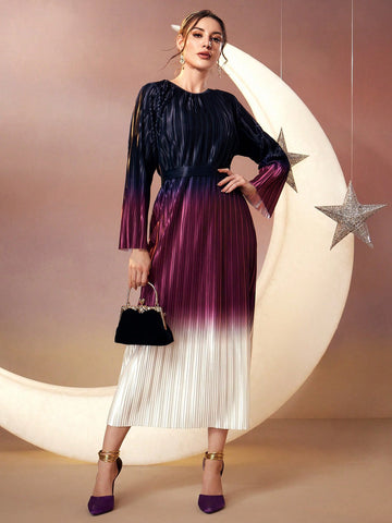 Women's Gradient Round Neck Long Sleeve Dress
