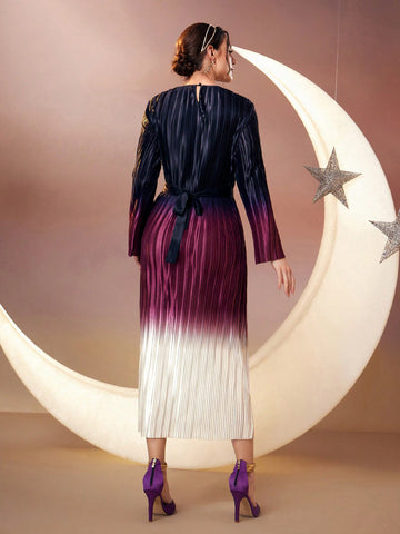 Women's Gradient Round Neck Long Sleeve Dress