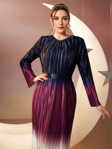 Women's Gradient Round Neck Long Sleeve Dress