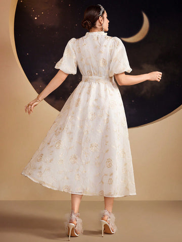 Women's Jacquard Lantern Sleeve Dress