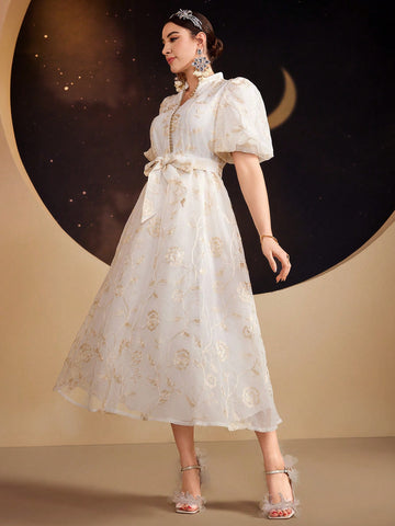 Women's Jacquard Lantern Sleeve Dress