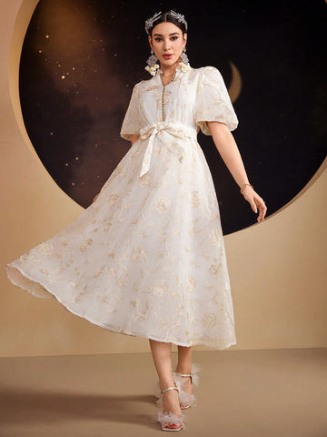 Women's Jacquard Lantern Sleeve Dress