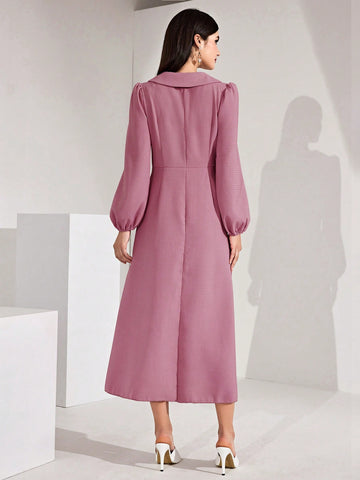 Women's Lantern Sleeve Button Decorated Dress