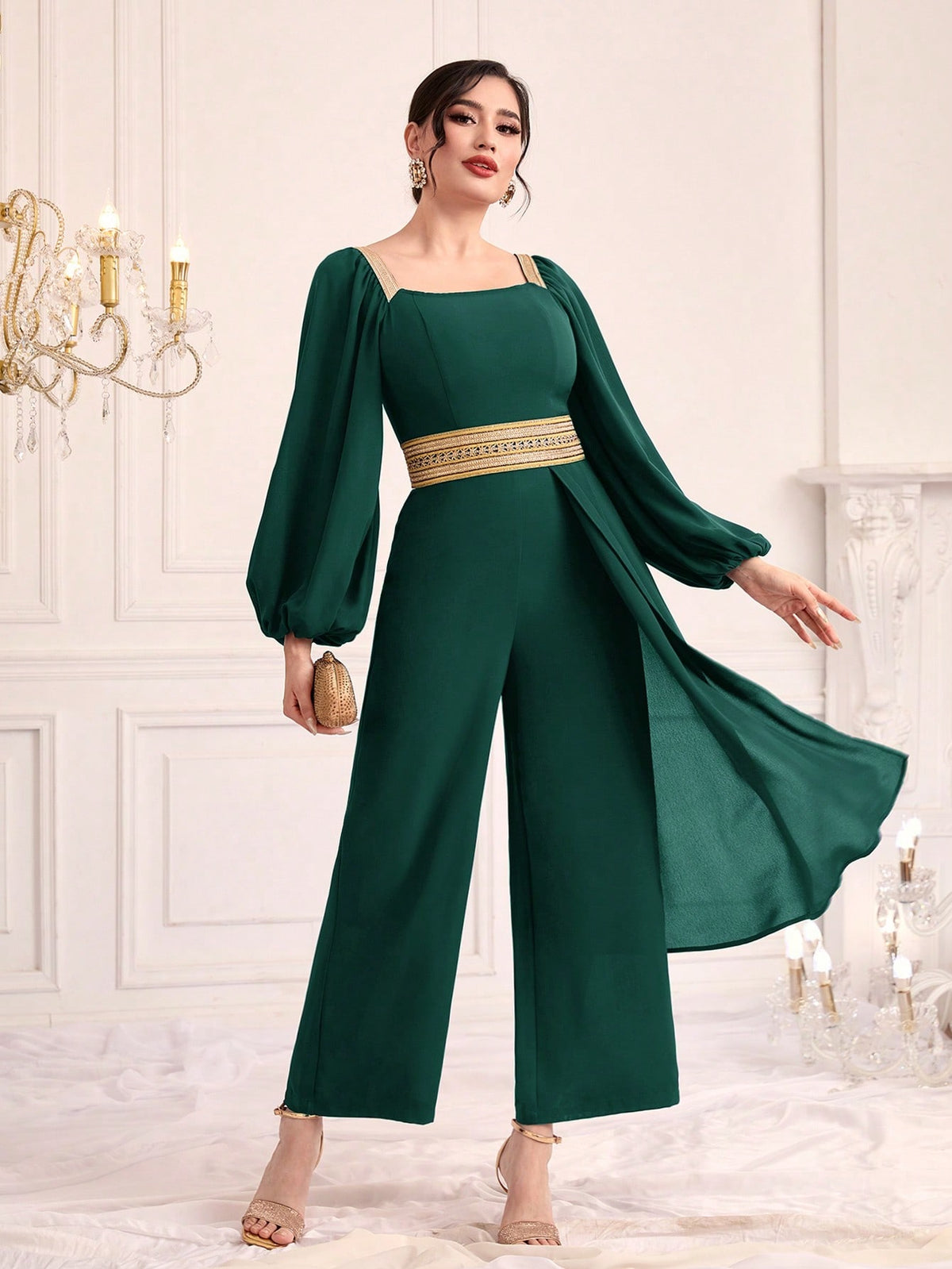 Women's Lantern Sleeve Elastic Waist Jumpsuit